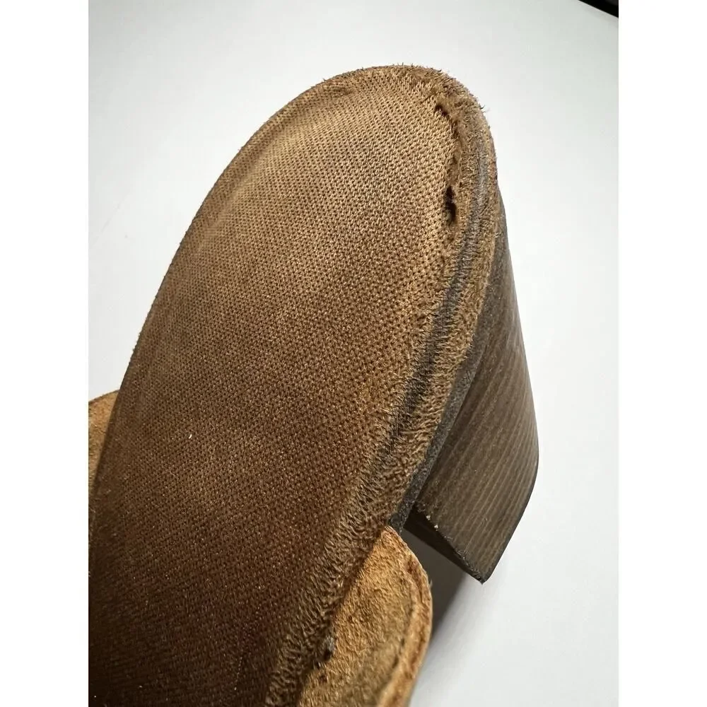 TOMS Tan Leather Block Heeled Sandals Women's 10 Slip On Open Toe Comfort Casual